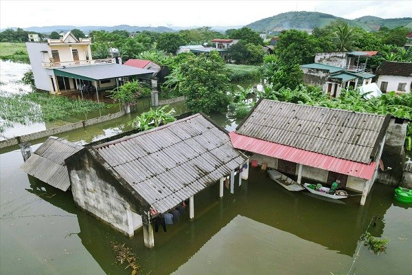 Khu phố Ngọc Bồ, thị trấn Kim Tân, huyện Thạch Thành, tỉnh Thanh Hoá bị ngập nặng