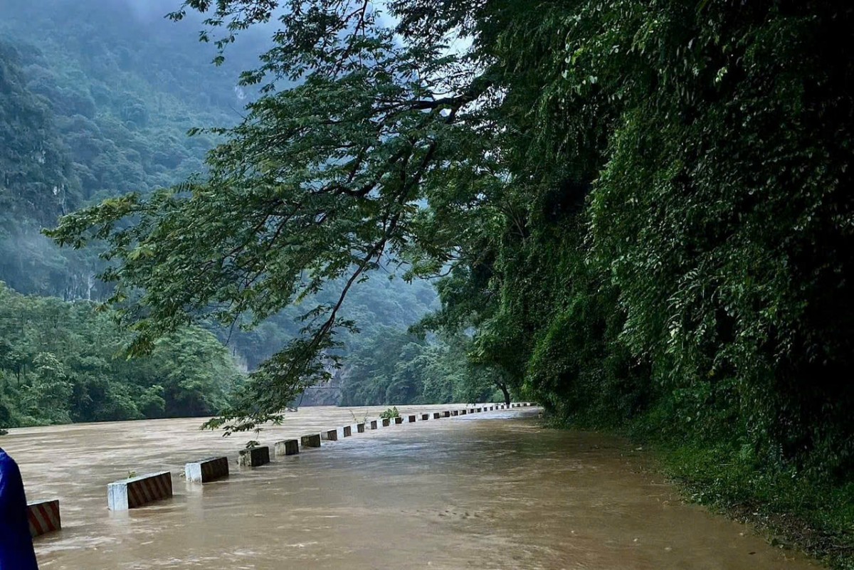 Mưa lũ lớn khiến nước sông Luồng dâng cao, gây ngập lụt một đoạn dài trên Quốc lộ 15C, làm cho phương tiện không thể lên Mường Lát.