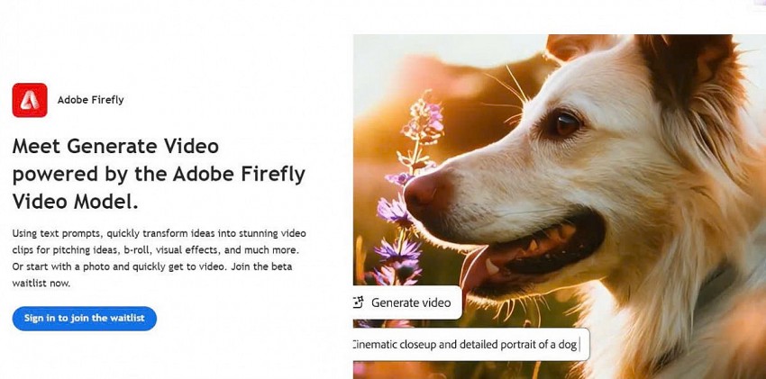 Tham gia danh sách chờ trải nghiệm công cụ tạo video AI Adobe Firefly Video. Ảnh chụp màn hình