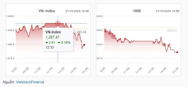 Thị trường chứng khoán 21/10: Cả VN-Index và HNX-Index đều giảm điểm cuối phiên