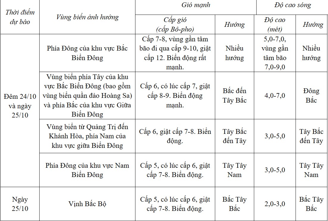 Dự báo diễn biến trong 24h tới.