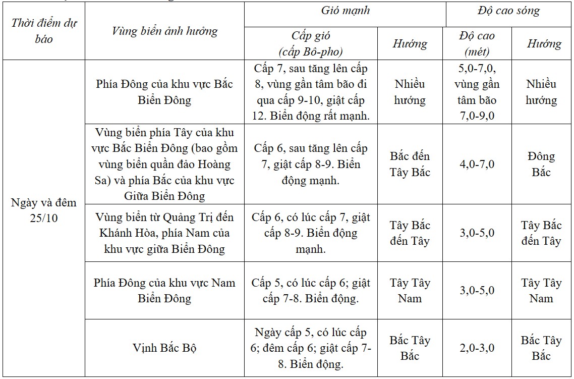 Dự báo diễn biến trong 24h tới.