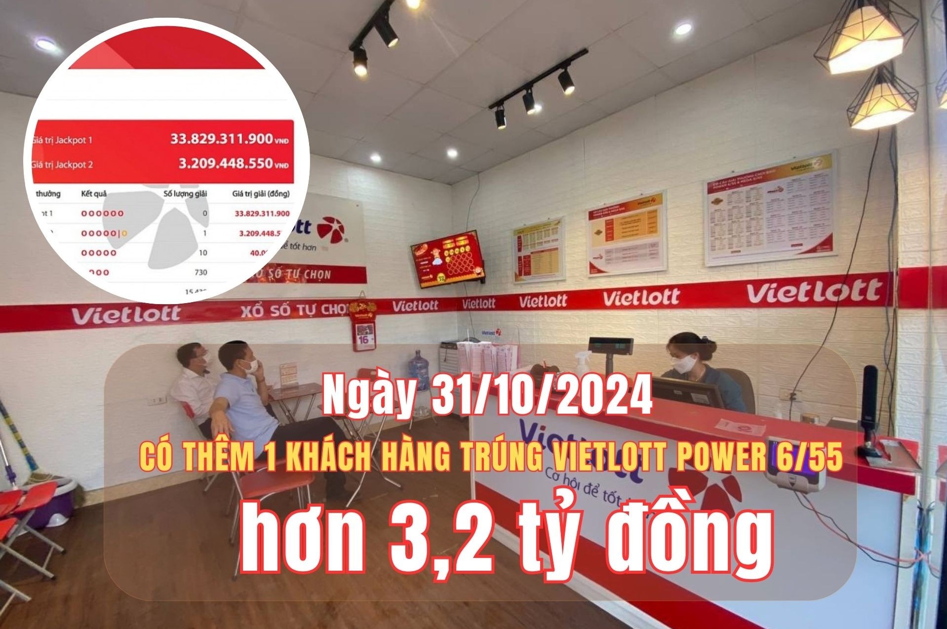 Tối 31/10, có thêm một khách hàng trúng Vietlott Power 6/55 hơn 3,2 tỷ đồng