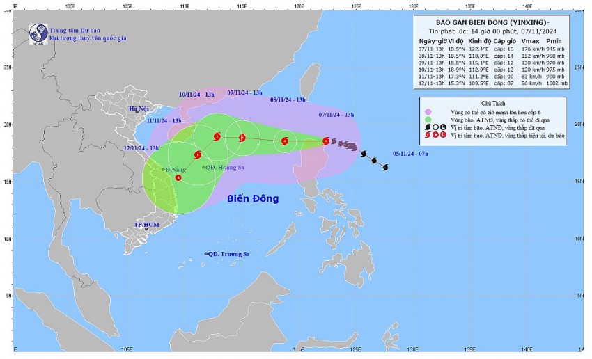 Hiện trạng bão Yinxing. Nguồn: Trung tâm Dự báo Khí tượng Thuỷ văn Quốc gia