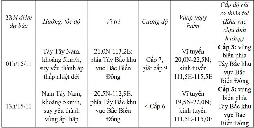 Dự báo diễn biến bão (12 đến 24 giờ tới