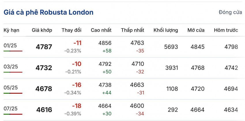 Giá cà phê hôm nay 22/11/2024: