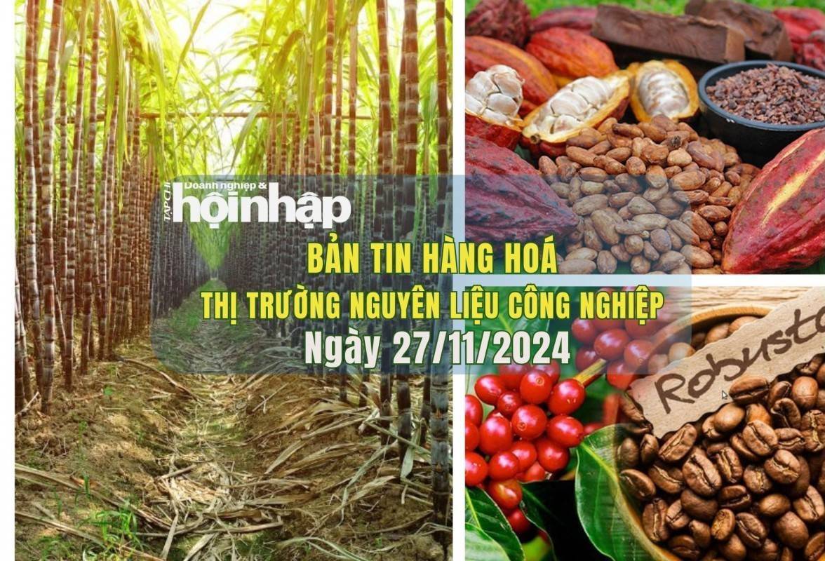 Thị trường nguyên liệu công nghiệp 27/11: Cà phê, ca cao và đường đồng loạt tăng