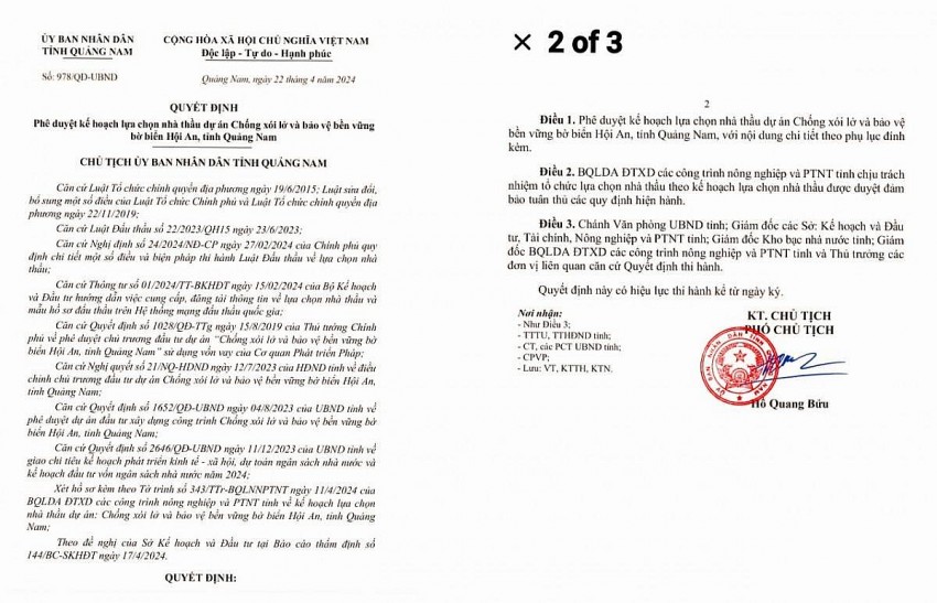 Mới đây, ngày 22/04/2024, tỉnh Quảng Nam đã có Quyết định 978/QĐ –UBND, Phê duyệt Kế hoạch thực hiện Dự án  Bờ biển Hội An, tỉnh Quảng Nam sạt lở nghiêm trọng