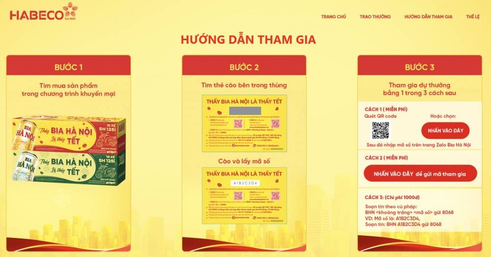 Các bước tham gia chương trình khuyến mại “Thấy Bia Hà Nội là thấy Tết” của Bia Hà Nội Tết 2025.