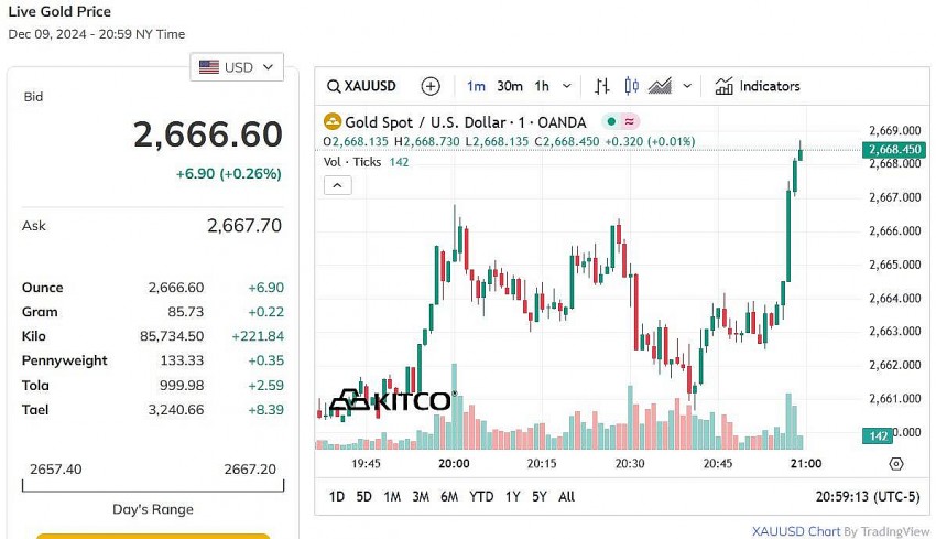 Giá vàng thế giới hôm nay - Nguồn TradingView