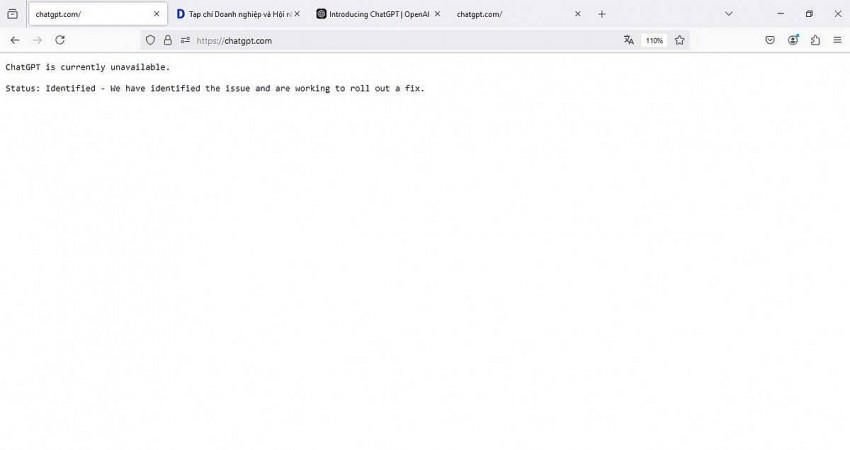 Trang web ChatGPT không thể truy cập được và hiển thị thông báo lỗi (Ảnh chụp màn hình).