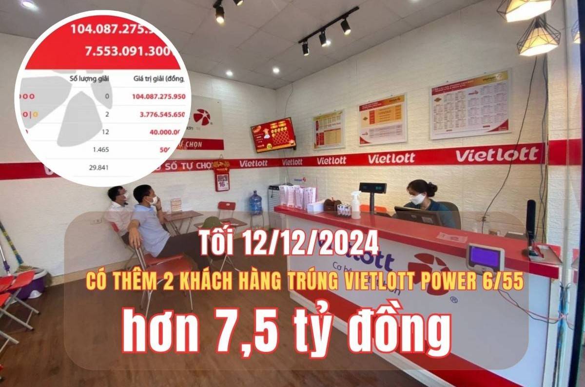 Tối 12/12, có thêm hai khách hàng trúng Vietlott Power 6/55 hơn 7,5 tỷ đồng