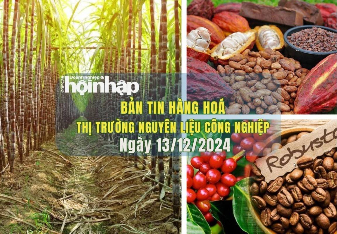 Thị trường nguyên liệu công nghiệp 13/12: Cà phê, ca cao tăng, đường thô giảm