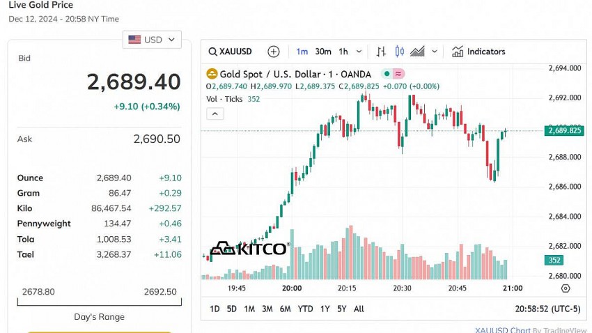 Giá vàng thế giới hôm nay - Nguồn TradingView