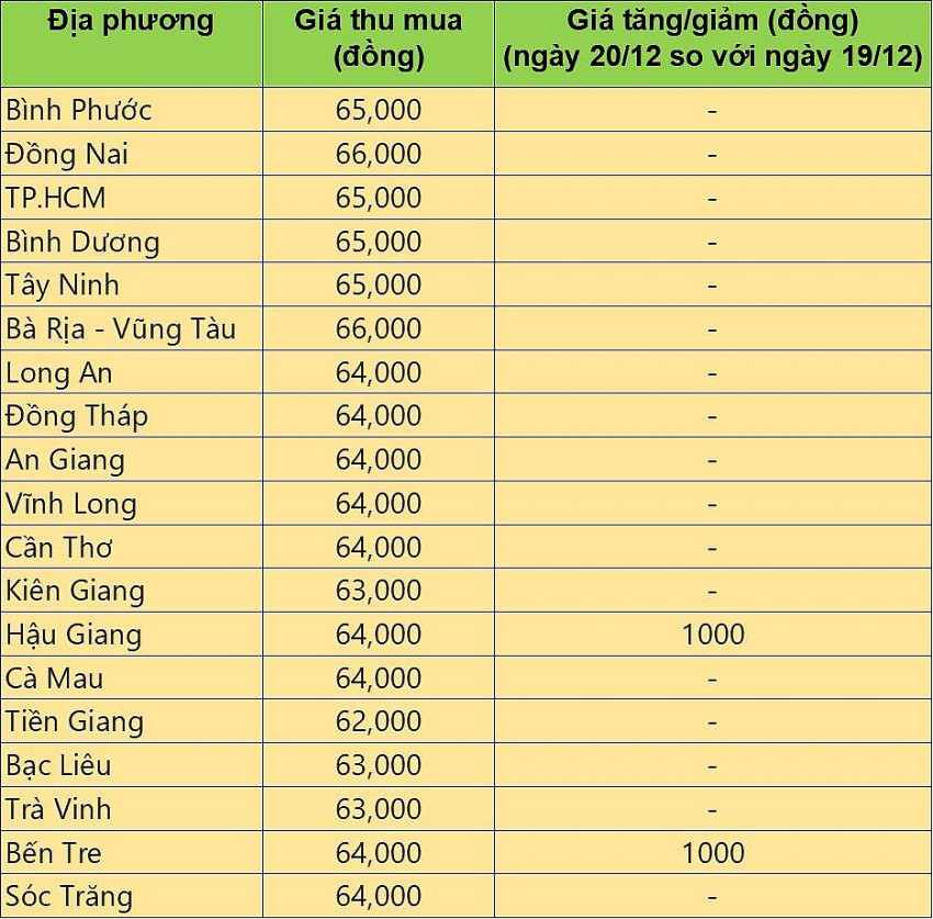 Bảng giá heo hơi tại miền Nam hôm nay 20/12/2024.