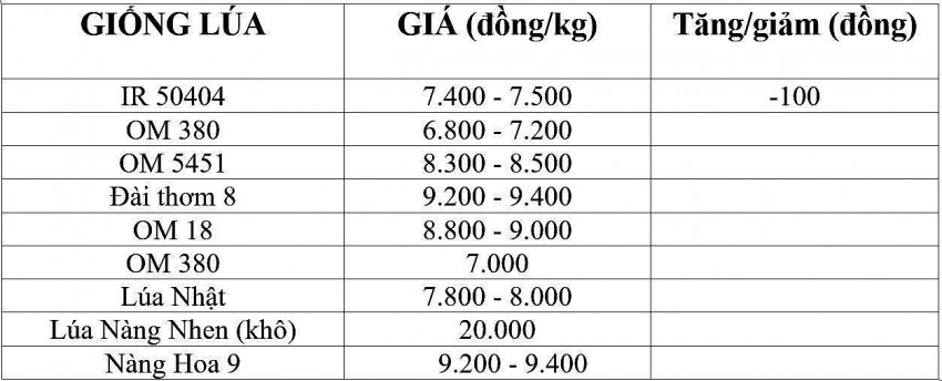 Bảng giá lúa hôm nay 27/12/2024.