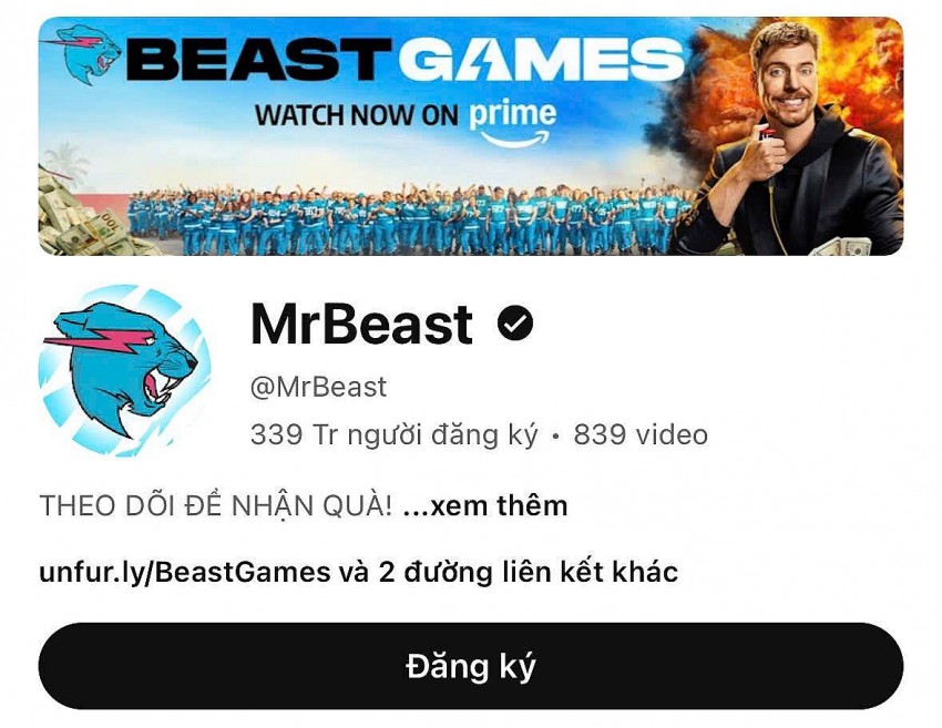 kênh YouTube chính với 339 triệu người theo dõi