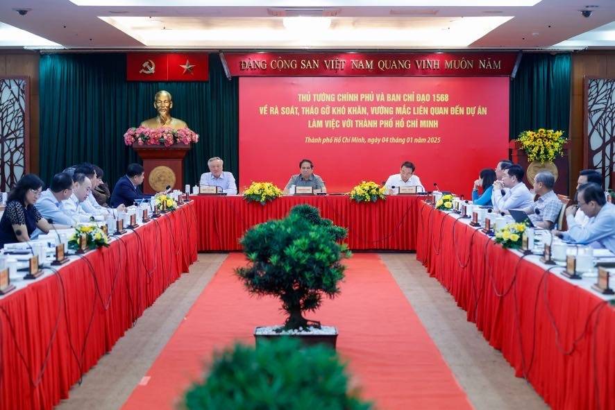 Thủ tướng Phạm Minh Chính và Ban Chỉ đạo về rà soát tháo gỡ khó khăn, vướng mắc liên quan đến các dự án (Ban Chỉ đạo 1568) làm việc với lãnh đạo TPHCM - Ảnh: VGP/Nhật Bắc Thủ tướng Phạm Minh Chính và Ban Chỉ đạo về rà soát tháo gỡ khó khăn, vướng mắc liên quan đến các dự án (Ban Chỉ đạo 1568) làm việc với lãnh đạo TPHCM - Ảnh: VGP/Nhật Bắc
