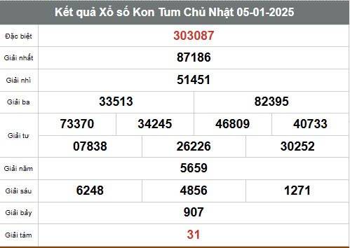 Xem kết quả Xổ số Kon Tum ngày 5 tháng 1 năm 2025, XSKT 5/1