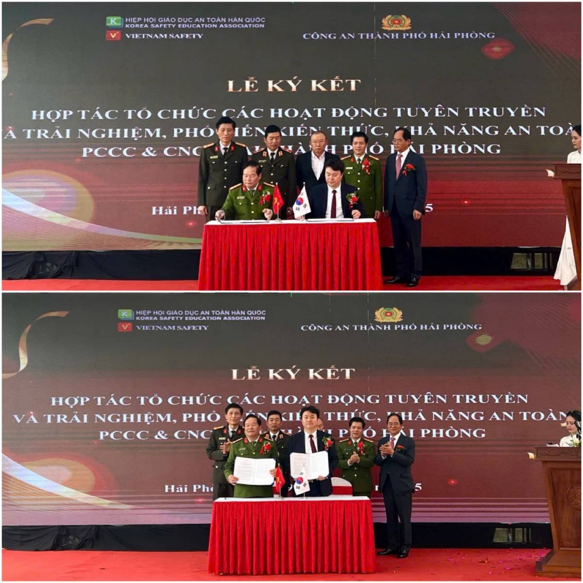 Phòng Cảnh sát phòng cháy chữa cháy và cứu nạn cứu hộ (Công an thành phố Hải Phòng) và Hiệp hội giáo dục an toàn Hàn Quốc ký kết hợp tác trong tuyên tuyên truyền, phổ biến kiến thức phòng cháy, chữa cháy và cứu nạn cứu hộ.