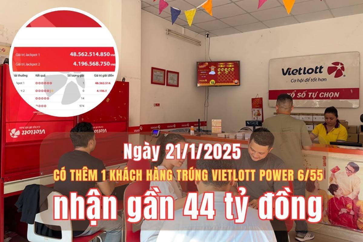 Khách hàng đầu tiên trúng độc đắc Vietlott năm 2025 nhận gần 44 tỷ đồng