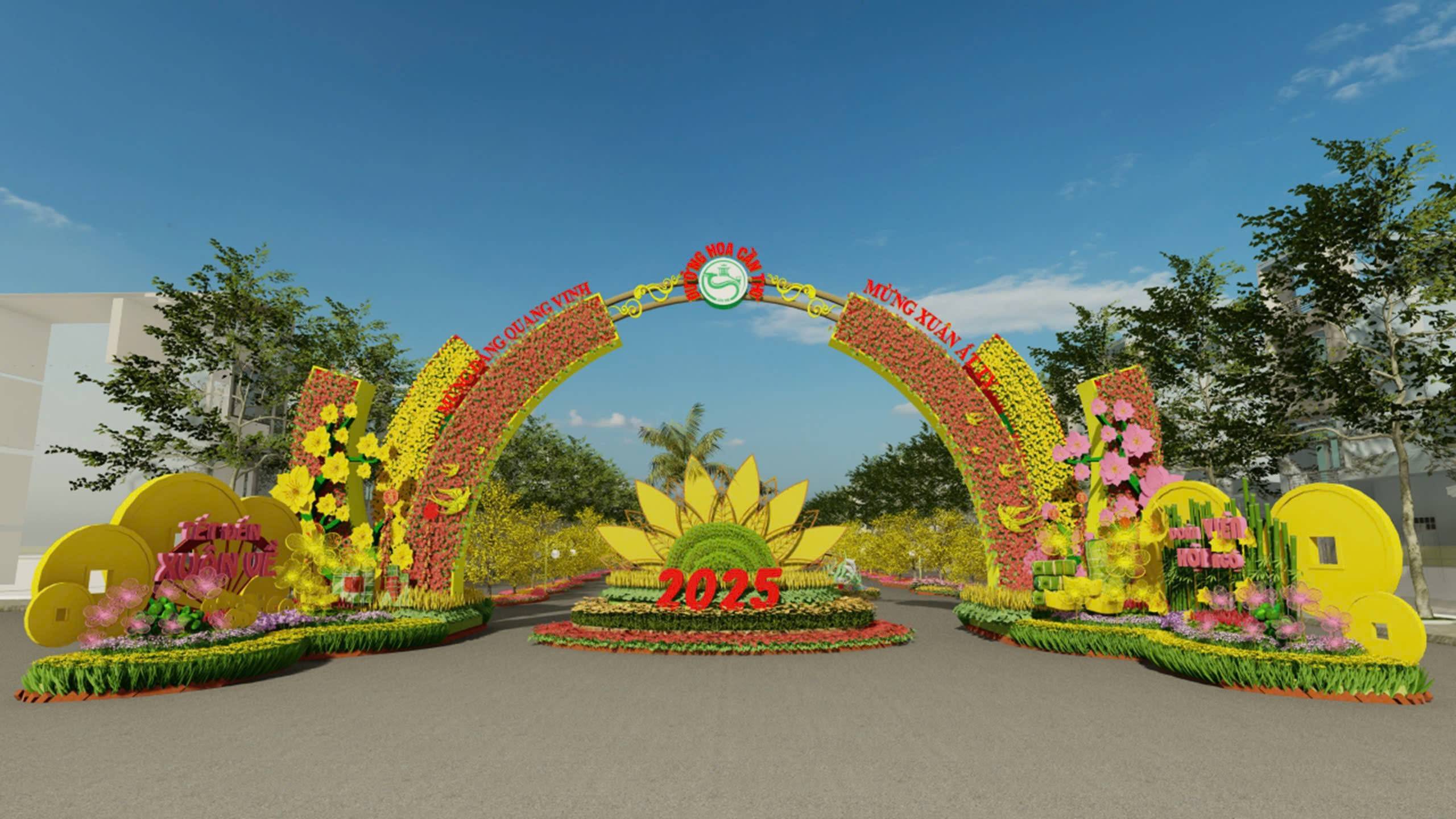 Sắc xuân rực rỡ trên đường hoa nghệ thuật Cần Thơ 2025