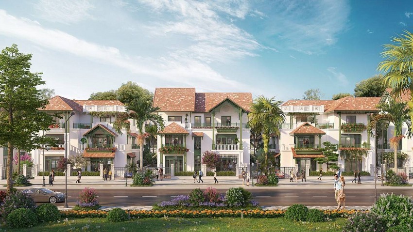 Kiến trúc phân khu Kim Tiền hòa quyện giữa vẻ đẹp Đông Dương và phong cách hiện đại.  Kiến trúc phân khu Kim Tiền hòa quyện giữa vẻ đẹp Đông Dương và phong cách hiện đại.