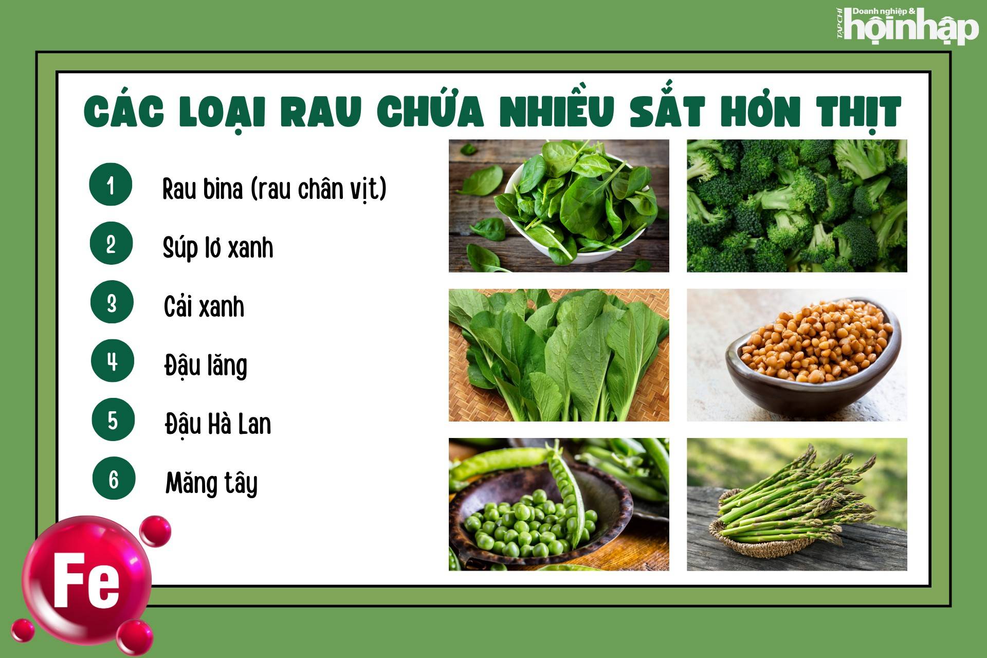 Các loại rau chứa nhiều sắt hơn thịt