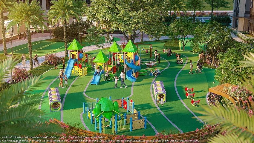 Không gian xanh cùng các tiện ích vui chơi cho trẻ em được thiết kế ngay dưới chân các tòa căn hộ The Beverly Solari