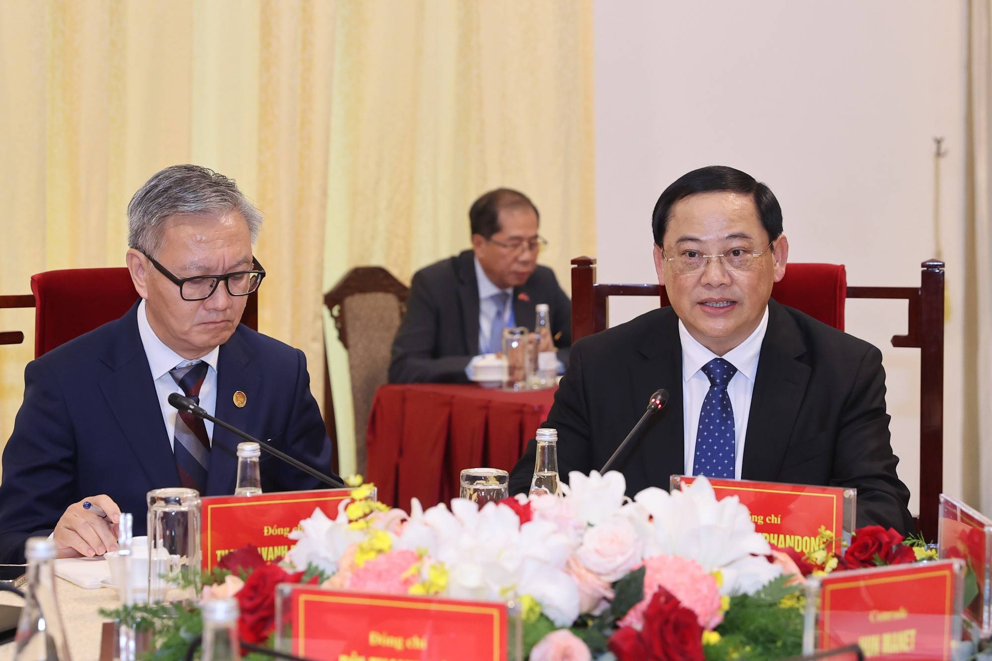 Thủ tướng Lào Sonexay Siphandone phát biểu tại cuộc gặp - Ảnh: VGP/Nhật Bắc