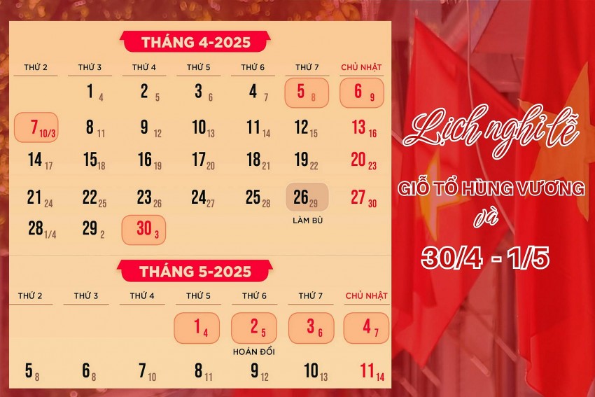 Người lao động được nghỉ 8 ngày trong dịp lễ Giỗ tổ Hùng Vương, 30/4 - 1/5