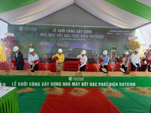 Lễ khởi công nhà máy đốt rác phát điện đặt tại Khu liên hợp xử lý chất thải Tây Bắc (Củ Chi, TPHCM). Ảnh: Minh Tâm