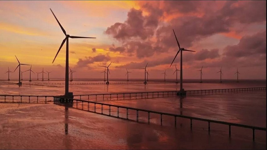 Nhà máy Điện gió Bạc Liêu được xây dựng trên diện tích rộng trên 100ha, công suất 99MW, sản xuất khoảng 320 triệu kW/năm. (Nguồn: TTXVN)