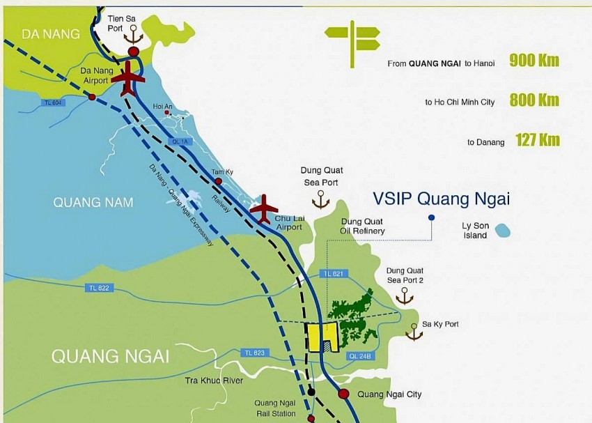 Dự án Khu công nghiệp VSIP II Quảng Ngãi nằm trên địa bàn Khu kinh tế Dung Quất. với một mặt giáp Quốc lộ 1. Dự án Khu công nghiệp VSIP II Quảng Ngãi nằm trên địa bàn Khu kinh tế Dung Quất. với một mặt giáp Quốc lộ 1.