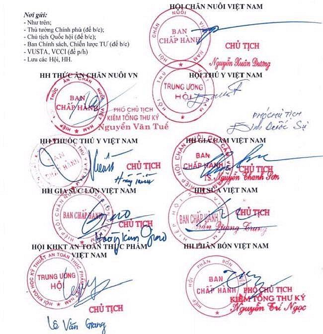 Chữ ký của các hội, hiệp hội trong Công văn kính gửi lên Tổng Bí thư. Chữ ký của các hội, hiệp hội trong Công văn kính gửi lên Tổng Bí thư.