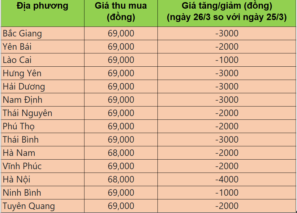 Bảng giá heo hơi tại miền Bắc hôm nay 26/3/2025. Bảng giá heo hơi tại miền Bắc hôm nay 26/3/2025.