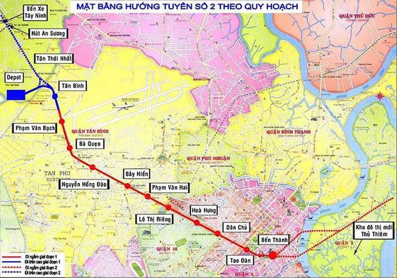 Sơ đồ hướng tuyến metro số 2 (Bến Thành - Tham Lương) Sơ đồ hướng tuyến metro số 2 (Bến Thành - Tham Lương)