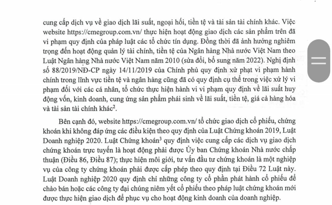 Trang web https://cmegroup.com.vn bị tố vi phạm pháp luật