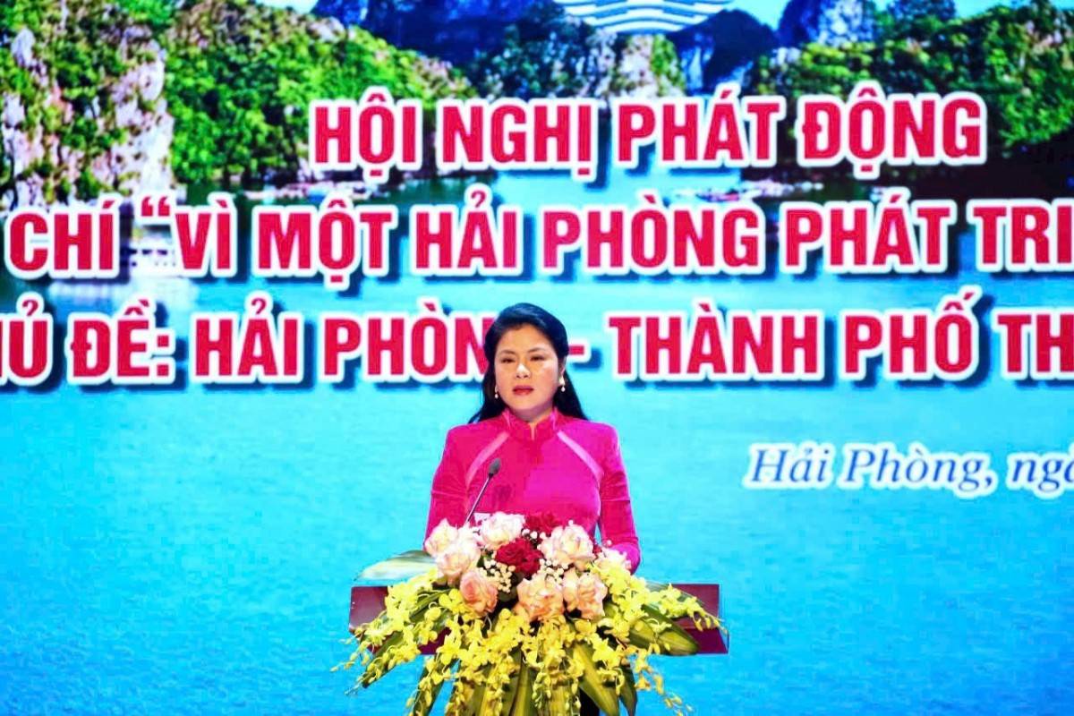 bà Trần Thị Hoàng Mai, Giám đốc Sở VH-TT-DL Hải Phòng phát biểu khai mạc