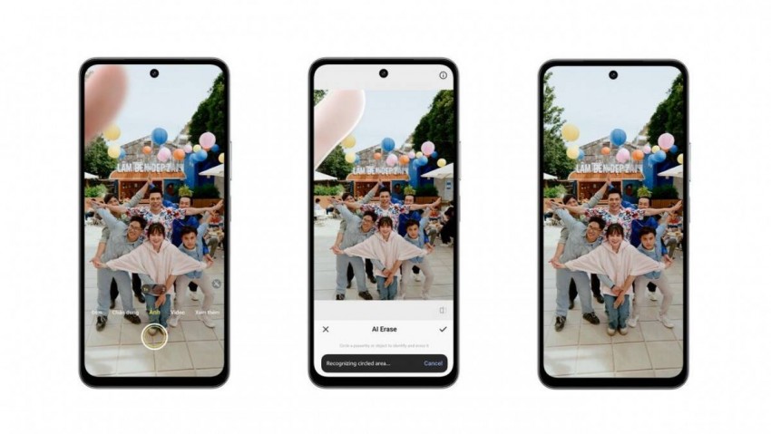 Tính năng Xóa vật thể AI giúp loại bỏ chi tiết không mong muốn trong ảnh chỉ với một lần chạm, mang đến bức ảnh chuyên nghiệp 