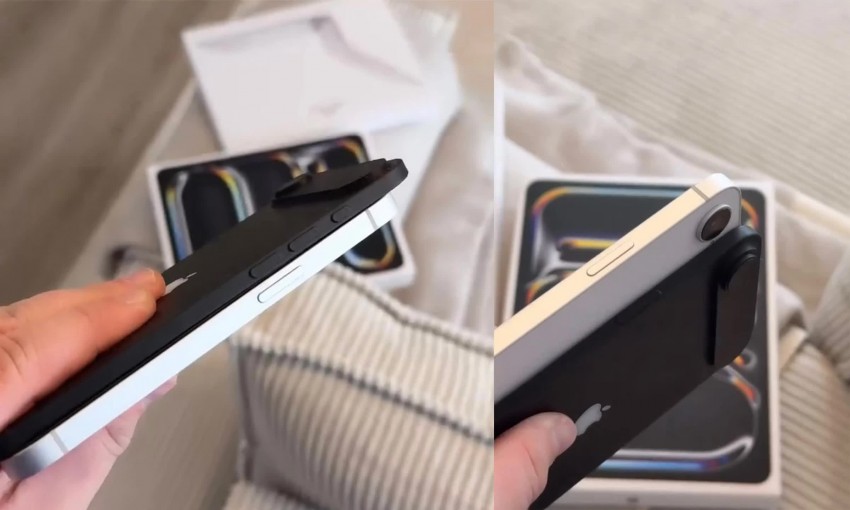  Hình ảnh rò rỉ về mô hình của iPhone 17 Air (màu đen) khi đặt cạnh iPhone 16e​