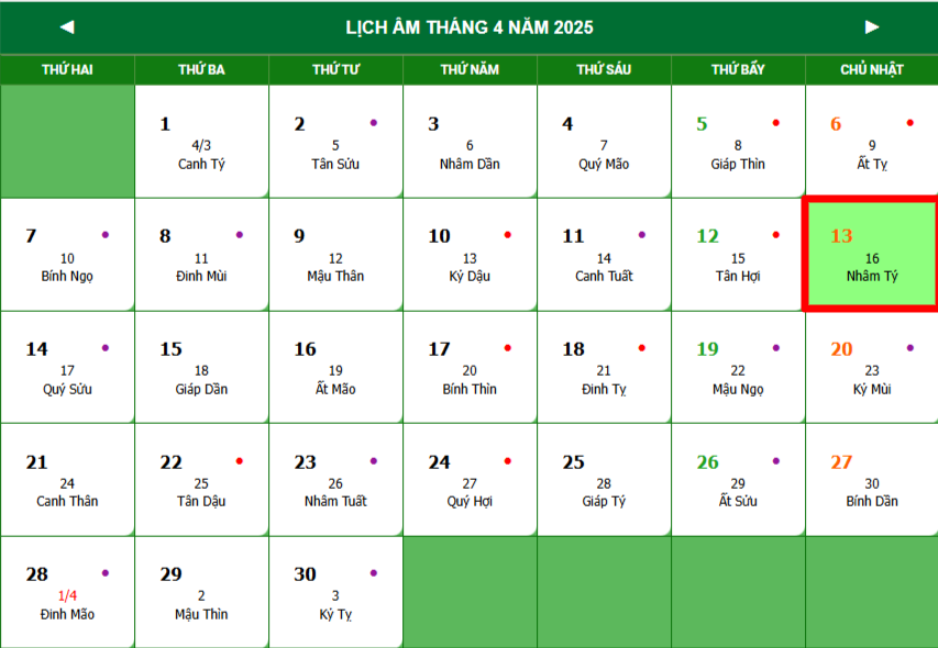 Lịch âm hôm nay 12/4 - Lịch âm ngày 12/4 - Lịch vạn niên 12/4/2025 chính xác nhất