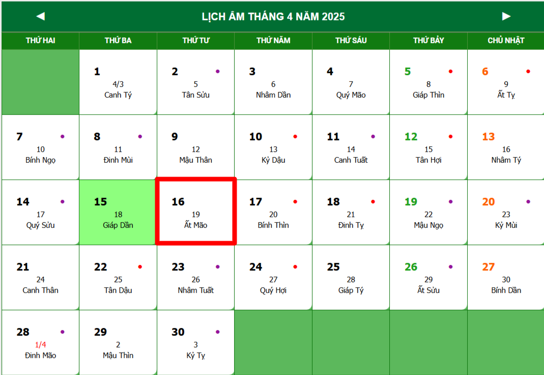 Lịch âm hôm nay 15/4 - Lịch âm ngày 15/4 - Lịch vạn niên 15/4/2025 chính xác nhất