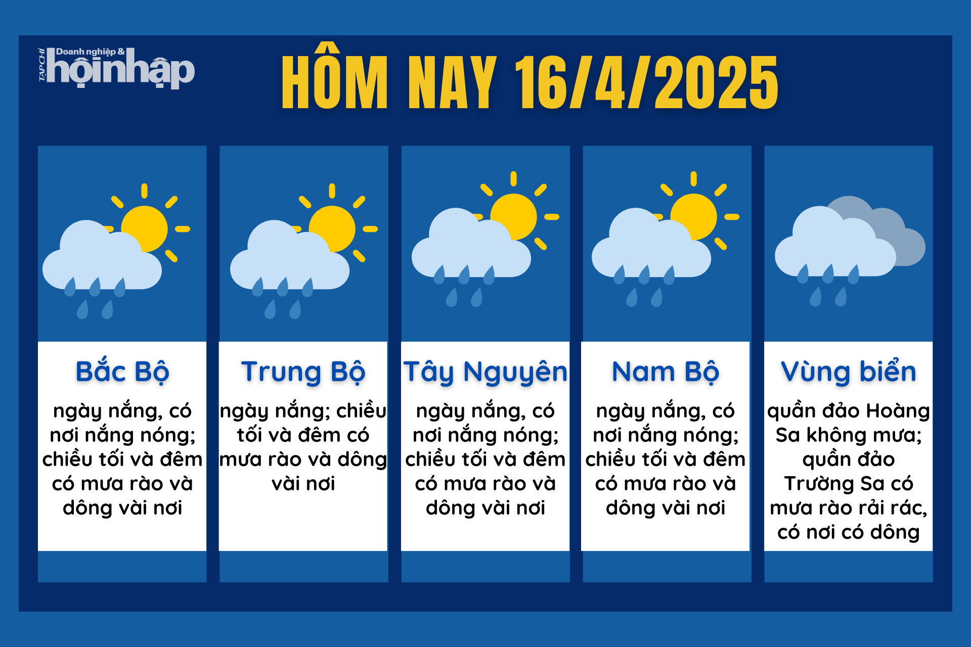 Dự báo thời tiết hôm nay 16/4 các khu vực trên cả nước.