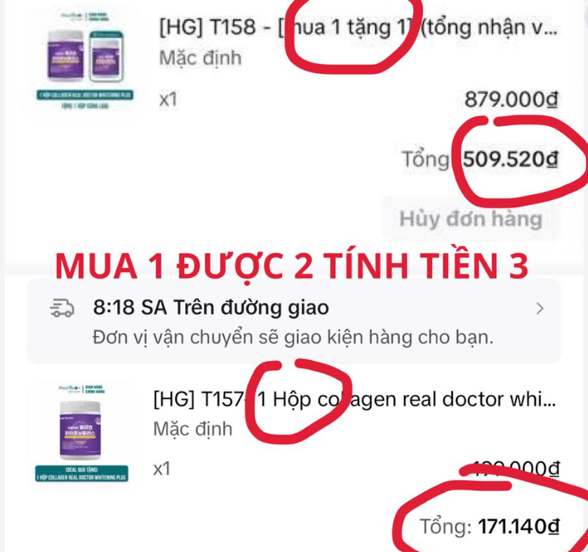 giá sản phẩm Collagen mua trên livestream của Hương Giang và giá bán trên thị trường