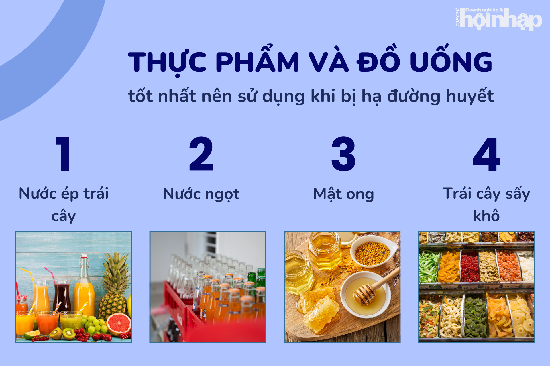 Thực phẩm và đồ uống tốt nhất nên sử dụng khi bị hạ đường huyết