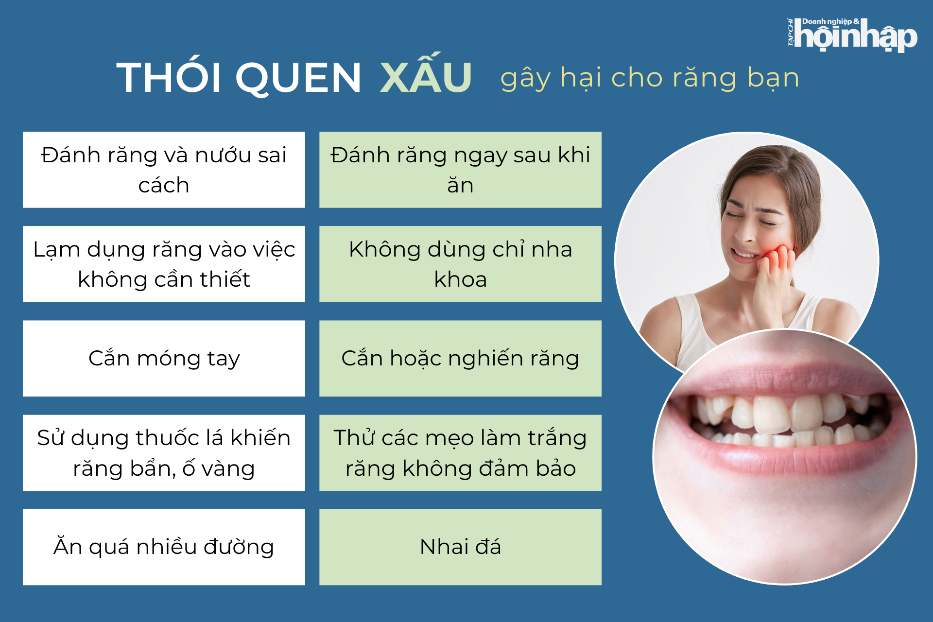 Những thói quen xấu gây hại cho răng bạn