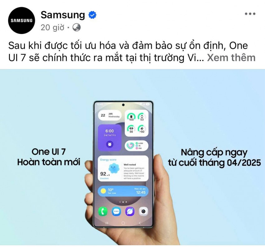 Samsung xác nhận One UI 7 sẽ ra mắt tại Việt Nam từ cuối tháng 4 Samsung xác nhận One UI 7 sẽ ra mắt tại Việt Nam từ cuối tháng 4