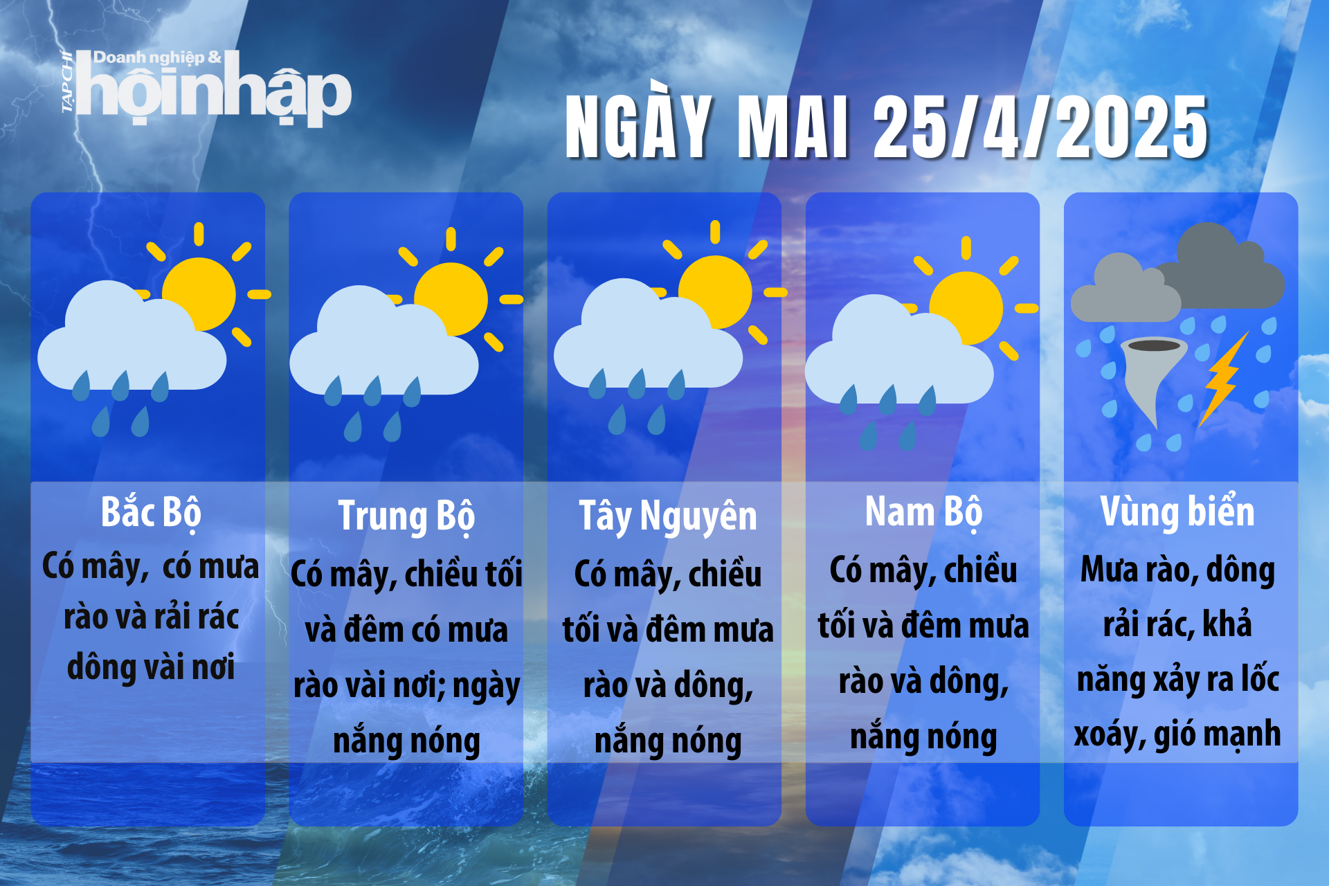 Dự báo thời tiết ngày mai 25/4/2025