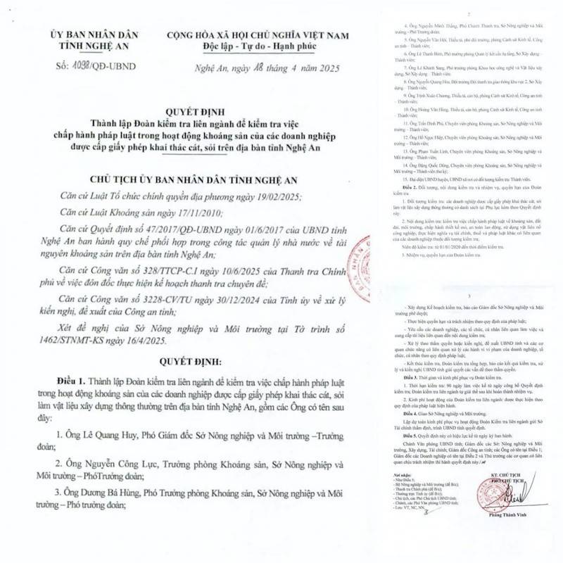 thành lập đoàn liên ngành kiểm tra hoạt động khai thác cát, sỏi của các doanh nghiệp